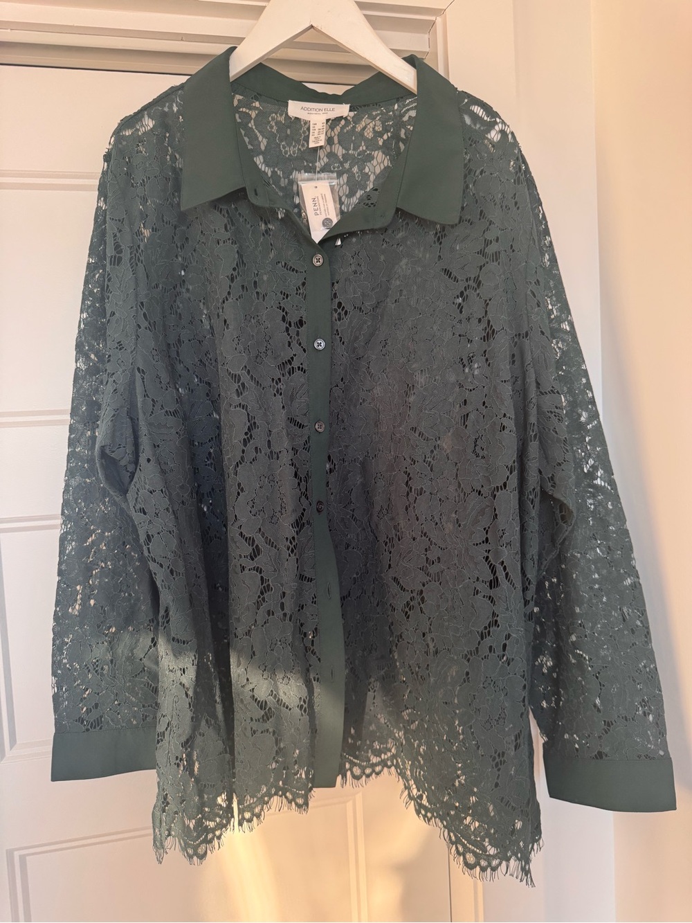 Addition Elle Lace Button-Down Shirt - Teal Green